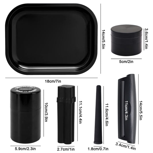 Set Fumeur Noir 7pcs : Grinder 50mm, Plateau, Pipe, Rouleur Cadeau by LSDLBoutique.ch