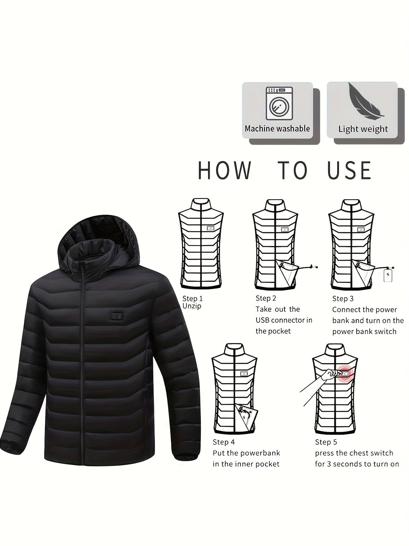 Veste Chauffante Homme Légère à Capuche – Pour Randonnée & Outdoor (Sans Batterie)