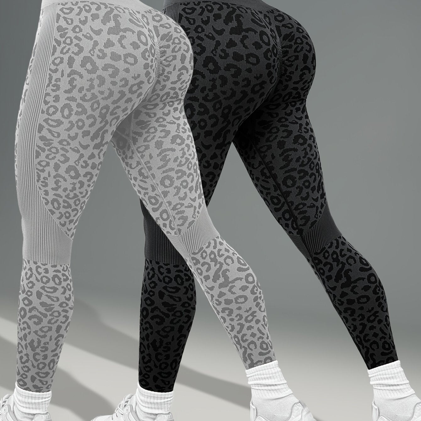 Lot de 2 Leggings Femme Taille Haute Imprimé Léopard Gainant Tissu Respirant et Opaque pour Yoga Fitness by LSDLBoutique.ch