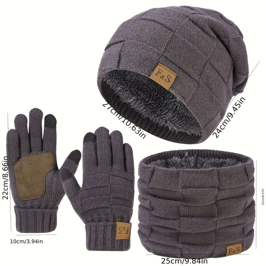 Ensemble Hiver Unisexe 3 Pièces Bonnet Écharpe Gants Chauds Léger et Confortable en Tissu Tricoté Extensible by LSDLBoutique.ch