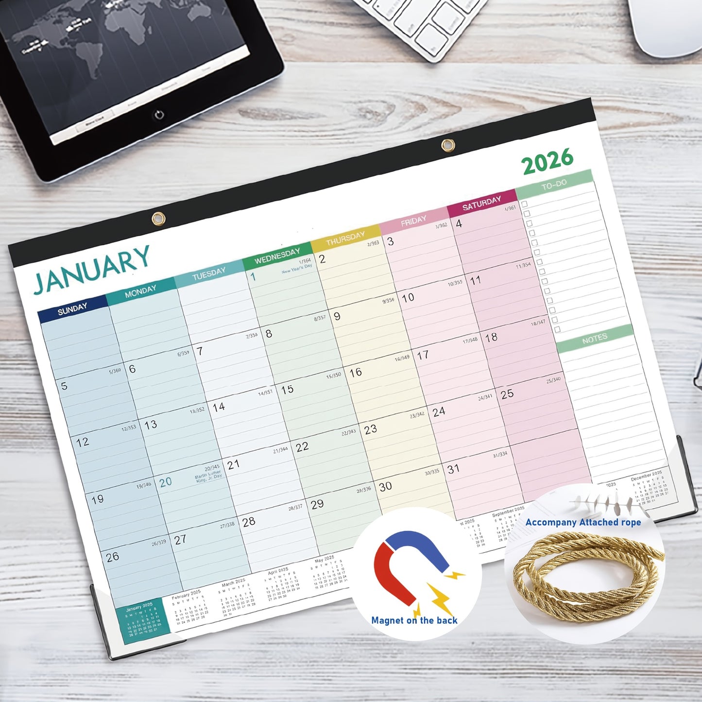 Calendrier Mural Mensuel 2025–2027 Magnétique – Grand Format 43x30 cm