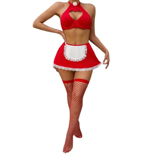 Alessandra Ensemble Quatre PiĂšces Rouge DĂ©coupe CĆur Tablier Dentelle Pour Femme ĂlĂ©gant Confortable Collection Luxe by Les Secrets de LĂ©a