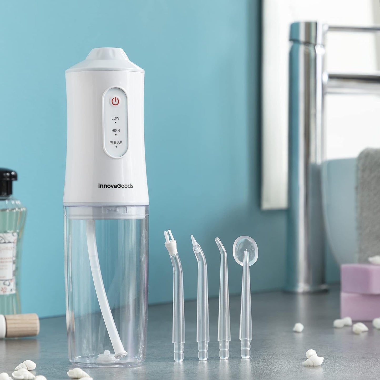 InnovaGoods® Irrigador dental recargable portátil Denter, nettoyez vos dents en profondeur et en toute efficacité, avec une fonction d'irrigateur dentaire, idéal pour la maison.