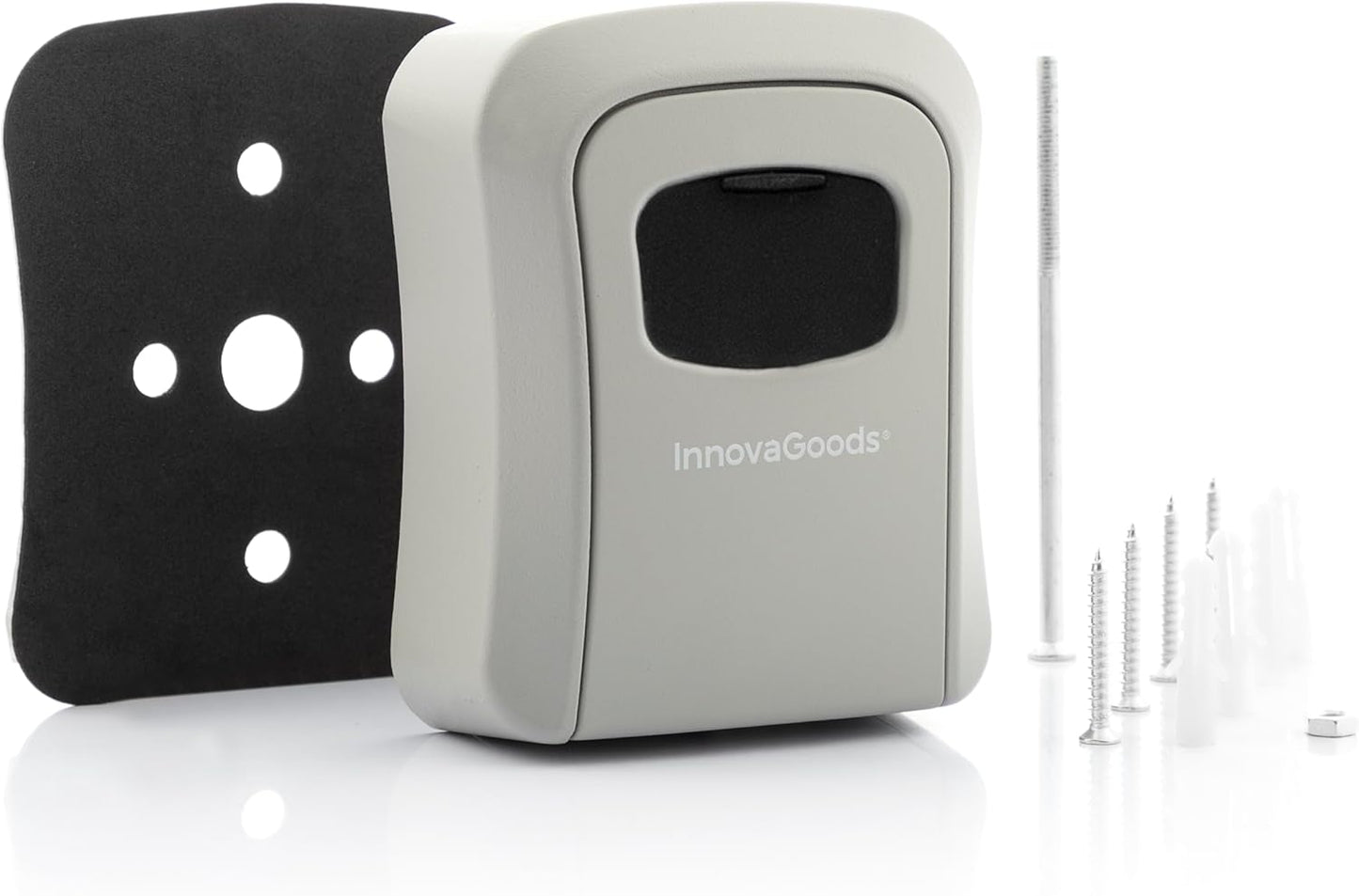 InnovaGoods - Coffre-fort pour Clés Extérieur et Intérieur, Résistant à l'Eau, Serrure à Combinaison 4 Chiffres, Compact et Polyvalent, Aluminium et Zinc, Gris, Standard, Plastique