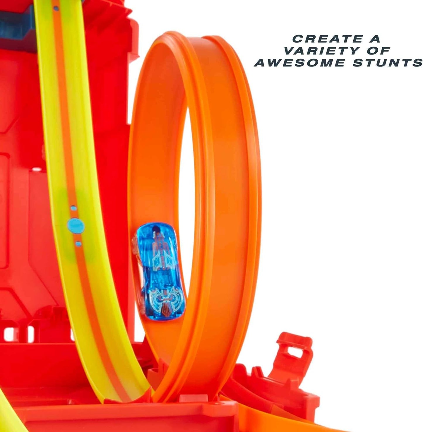 Hot Wheels Coffret Construction Circuit Petite Voiture Cascades Bidon D’Essence Track Builder Unlimited, 1 Véhicule Inclus, Jouet Enfant, A Partir De 6 Ans, HDX78