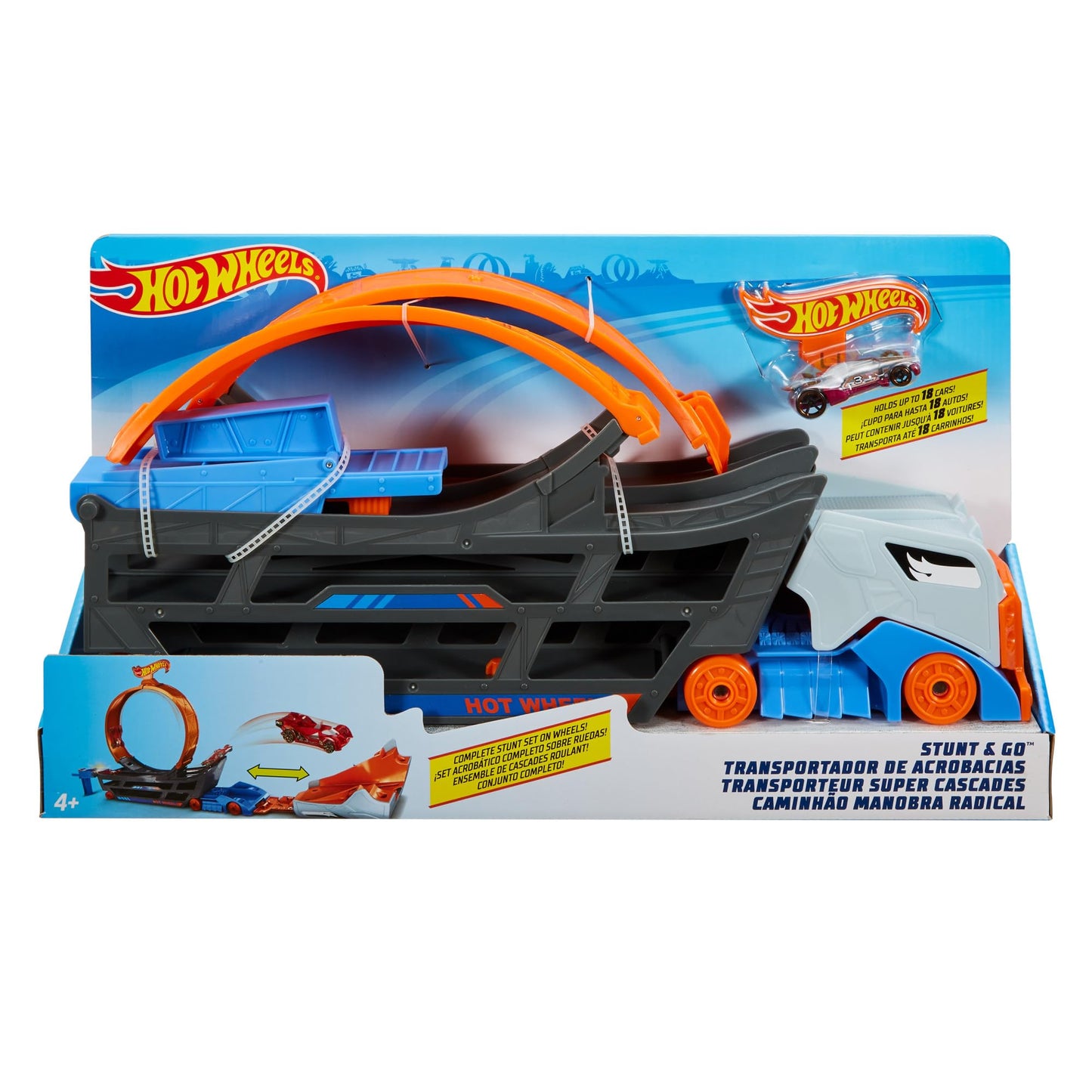 Hot Wheels Let’s Race Netflix - Camion City Transporteur T-Rex Qui Se Cabre pour Se Transformer en T-Rex avec Piste De Course, Lumières Et Sons, Jouet Enfant, Dès 3 Ans, HNG50