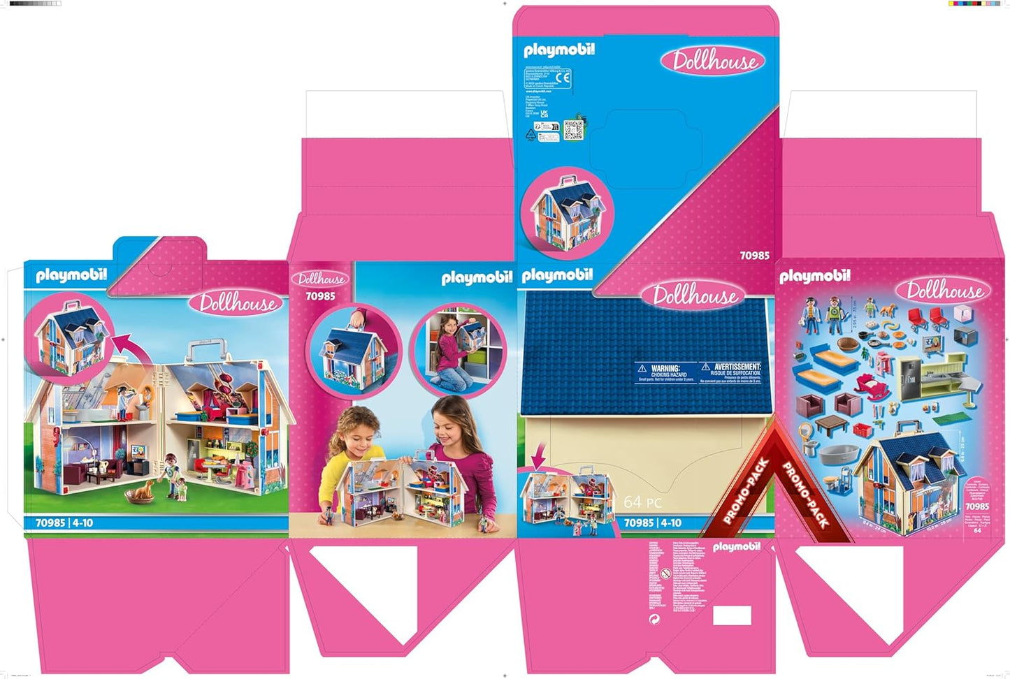 Playmobil 70985 Maison transportable - Dollhouse - avec Trois Personnages, Salle de Bains, Chambre, Salon et Cuisine - Tout équipée - La Maison Traditionnelle - s'ouvre s'emporte Partout - Dès 5 Ans