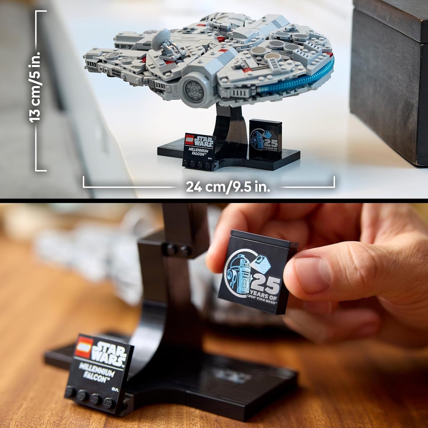 LEGO Star Wars 75375 Millennium Falcon - Set de Construction de Vaisseau Spatial Collector pour Adulte - Présentoir & Plaque Descriptive pour Déco de Bureau - Cadeau pour Fans de Un Nouvel Espoir