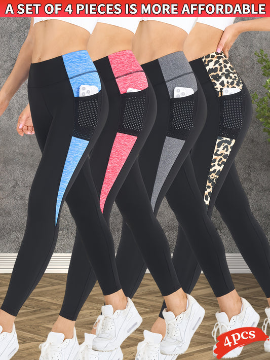 Lot De 4 Leggings Femme Taille Haute Effet Push Up ContrĂ´le Du Ventre Tissu Stretch Respirant Pour Le Sport by LSDLBoutique.ch