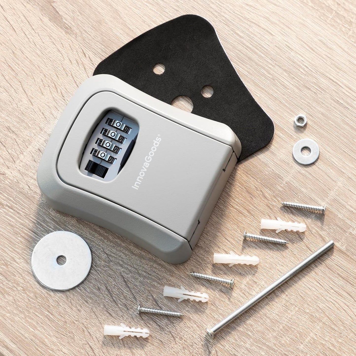 InnovaGoods - Coffre-fort pour Clés Extérieur et Intérieur, Résistant à l'Eau, Serrure à Combinaison 4 Chiffres, Compact et Polyvalent, Aluminium et Zinc, Gris, Standard, Plastique