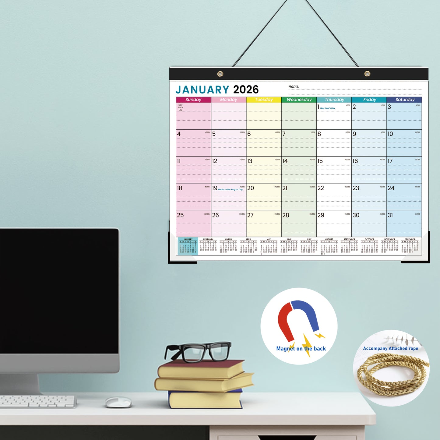 Calendrier Mural Mensuel 2025–2027 Magnétique – Grand Format 43x30 cm
