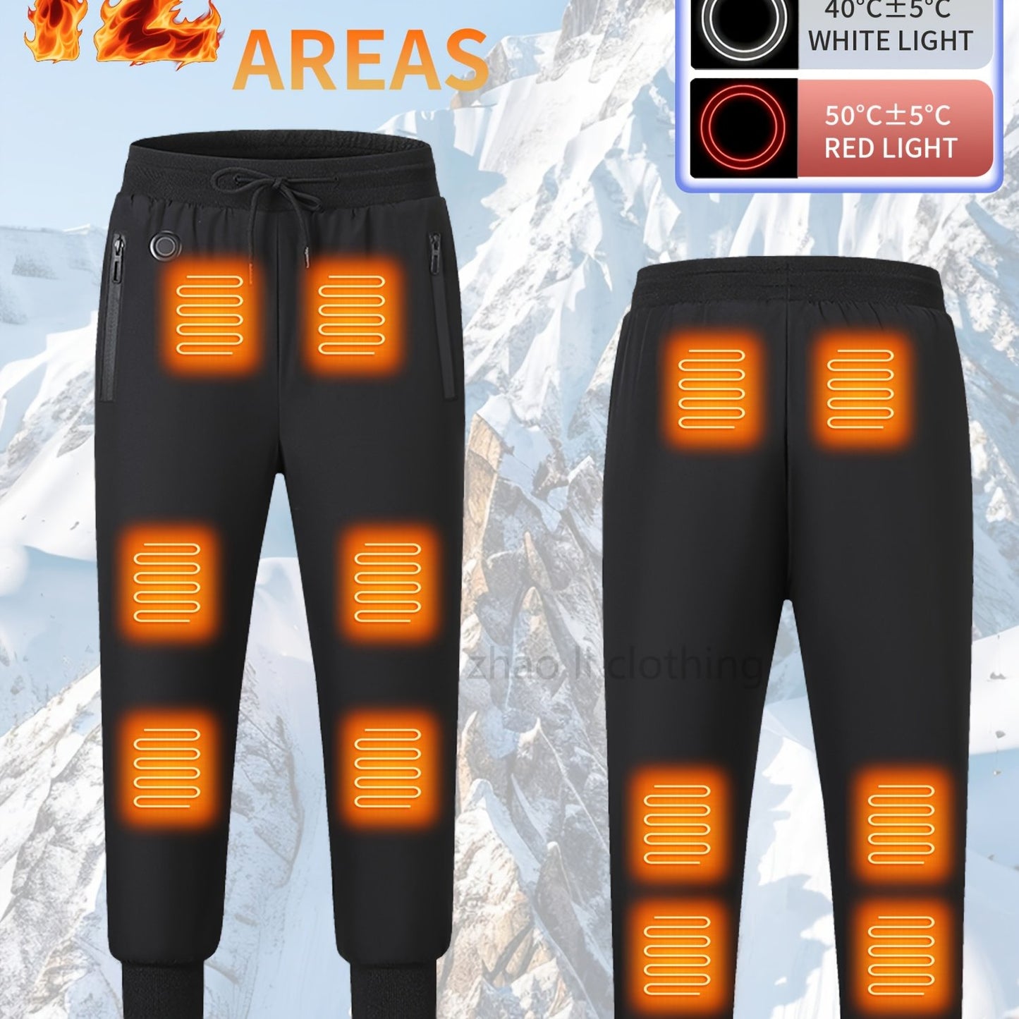 Pantalon de Sport Chauffant – 12 Zones, Cordon et Poches Zippées (Sans Batterie)