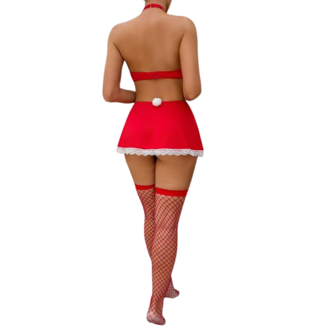 Alessandra – Ensemble 4 Pièces Rouge à Découpe Cœur & Tablier Dentelle
