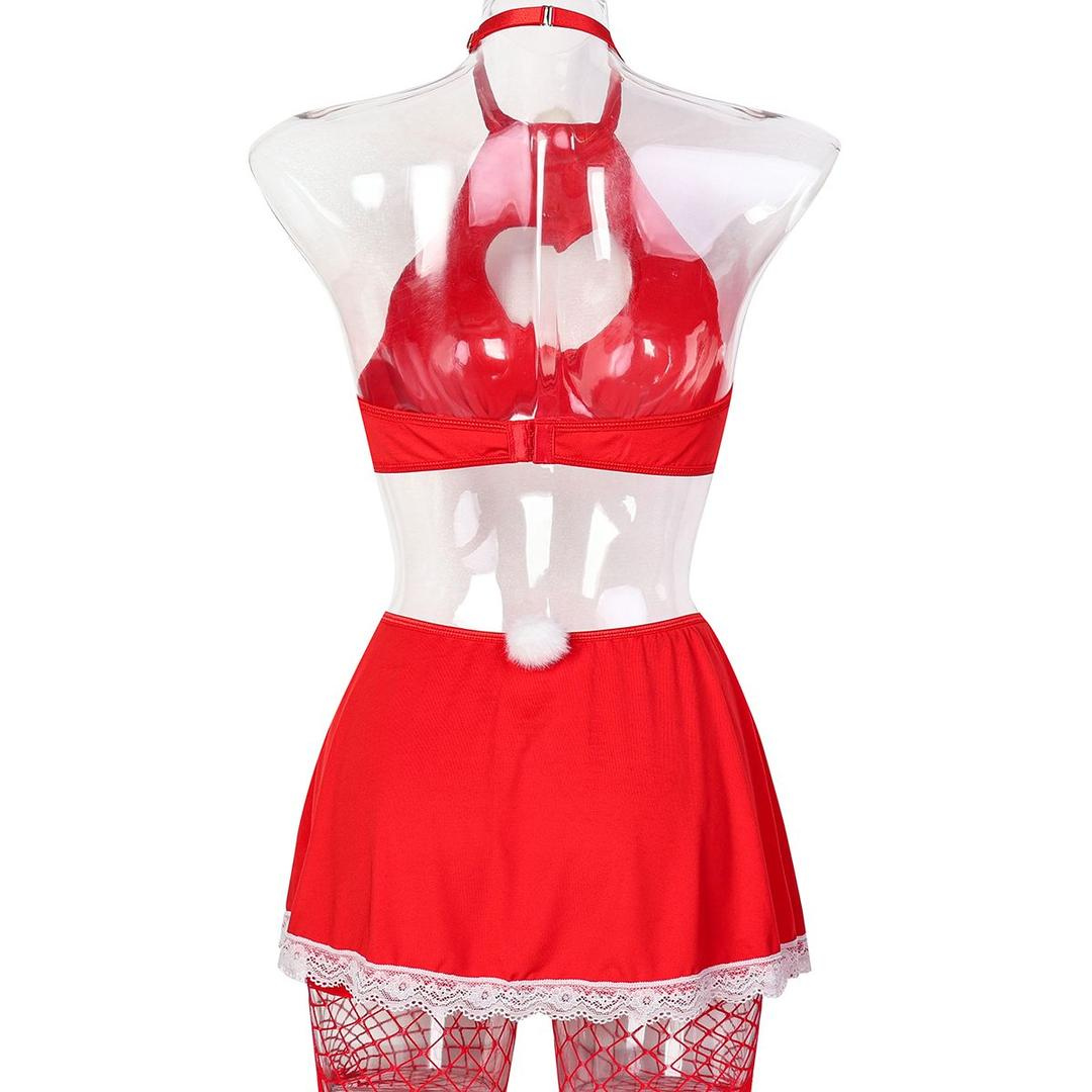 Alessandra – Ensemble 4 Pièces Rouge à Découpe Cœur & Tablier Dentelle