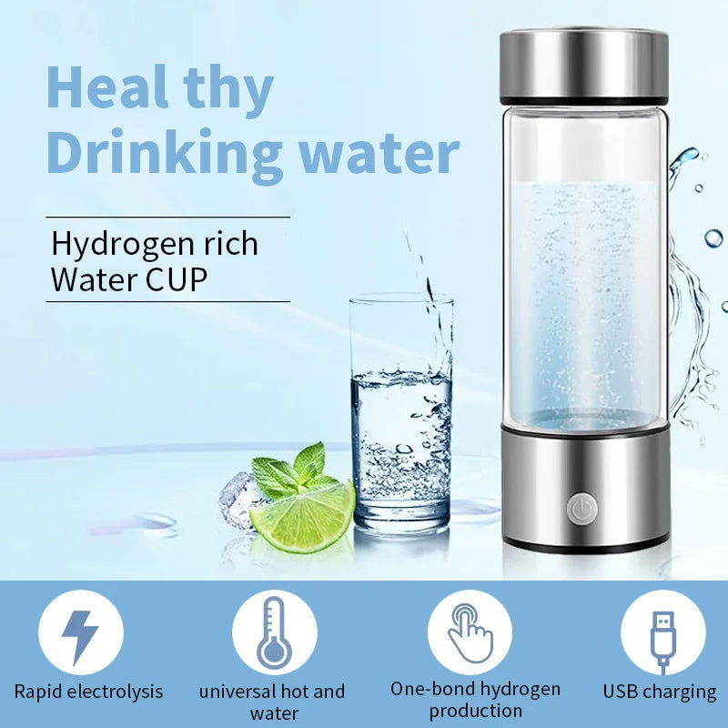 Gourde Hydrogénée 420 ml – Eau Riche en Hydrogène Actif, Verre Borosilicate