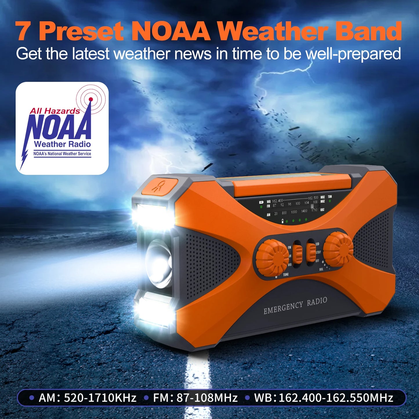 Radio d’Urgence Solaire 10000mAh – AM/FM/SW, LED, Manivelle & Recharge USB