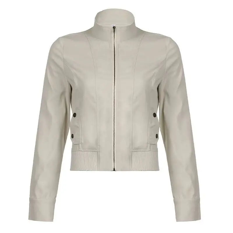 Veste Blanche à Col Montant Style Streetwear – Fermeture Zippée