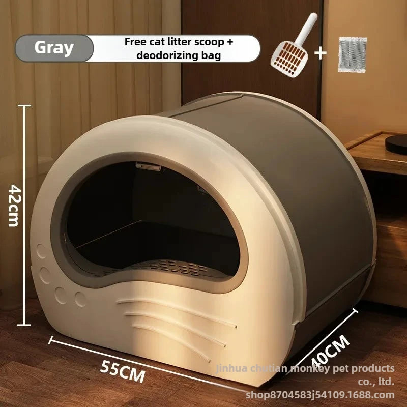 Maison de toilette XXL pour chat – Bac à litière fermé avec double porte et tiroir