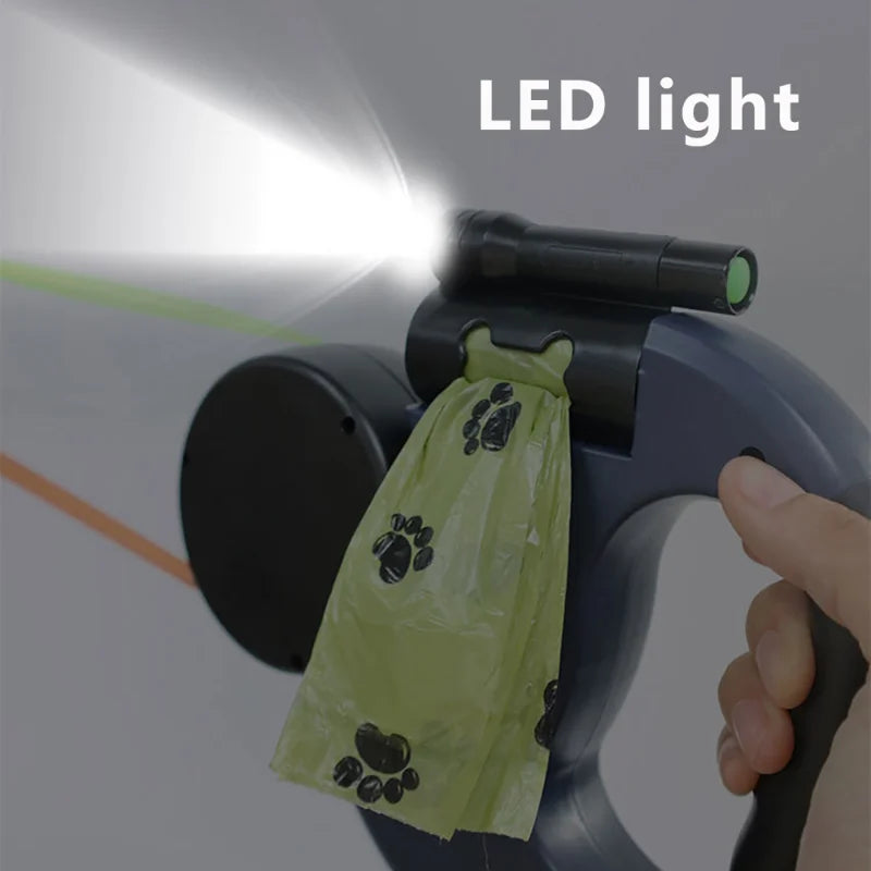 Laisse Double Rétractable pour Chiens 3m – Avec Lampe LED et Distributeur de Sacs
