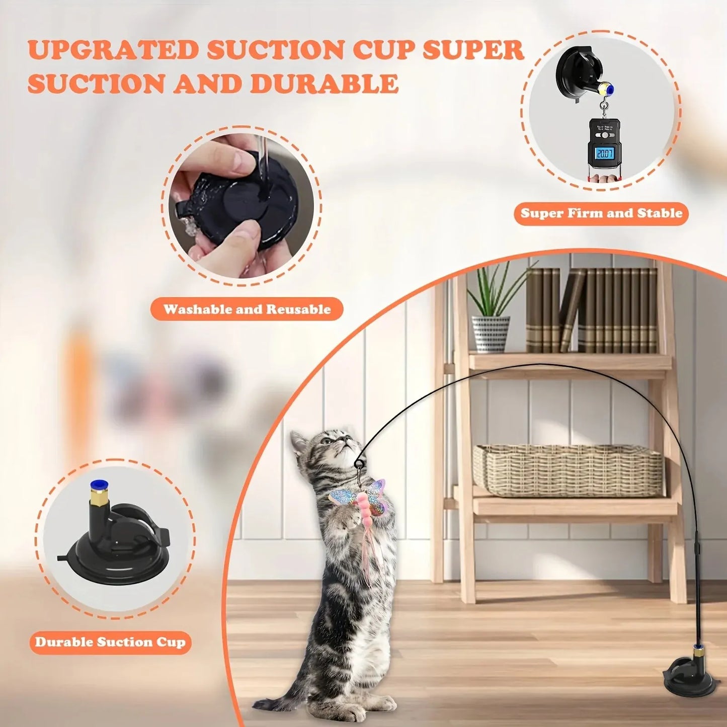 Jouet interactif pour chat – Baguette plume et clochette avec ventouse, jouet stimulant sans électricité