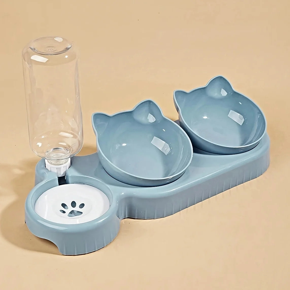 Gamelle 3-en-1 pour chat avec distributeur d’eau – Bols inclinés antidérapants