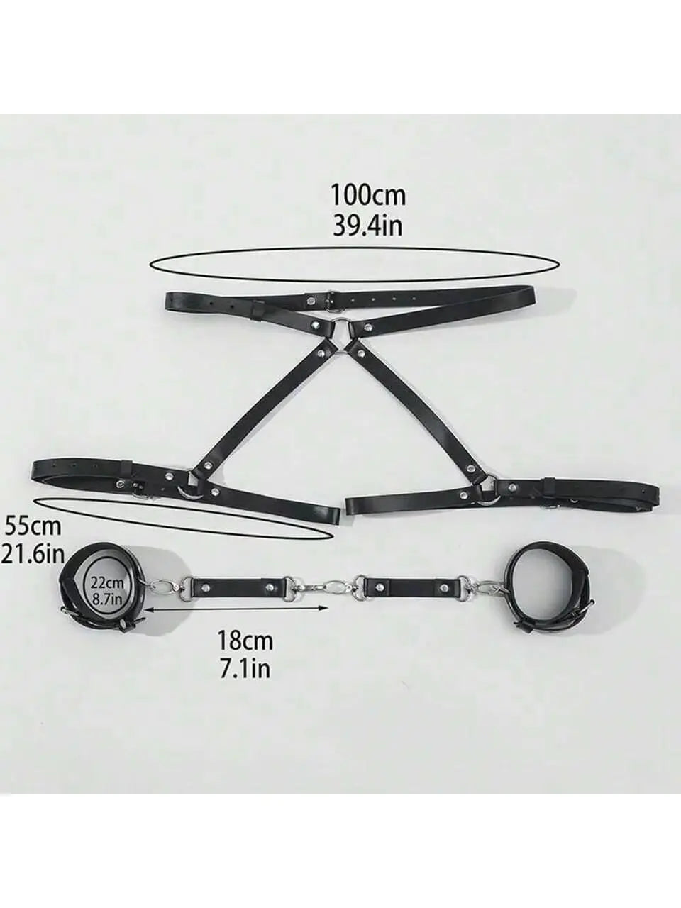 Kit BDSM Cuir – Harnais et Menottes pour Jeux de Couple