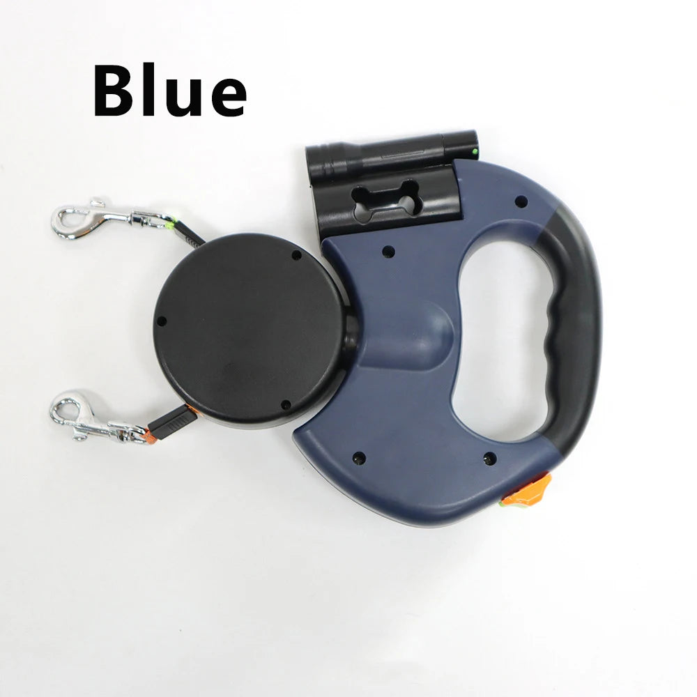 Laisse Double Rétractable pour Chiens 3m – Avec Lampe LED et Distributeur de Sacs