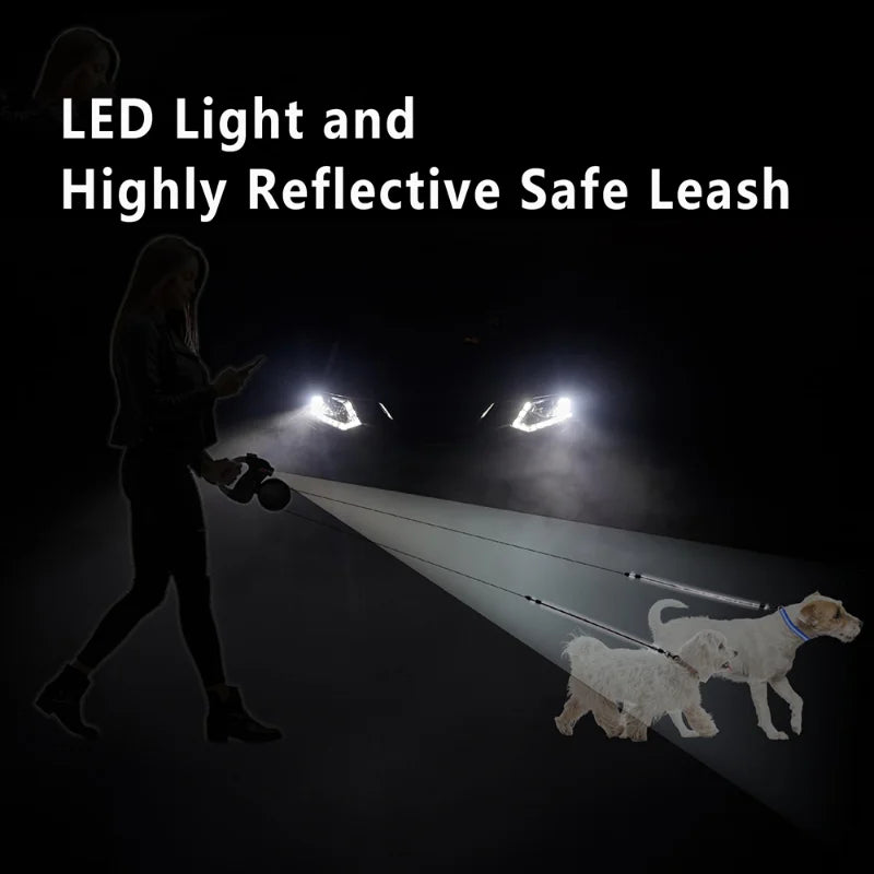 Laisse Double Rétractable pour Chiens 3m – Avec Lampe LED et Distributeur de Sacs