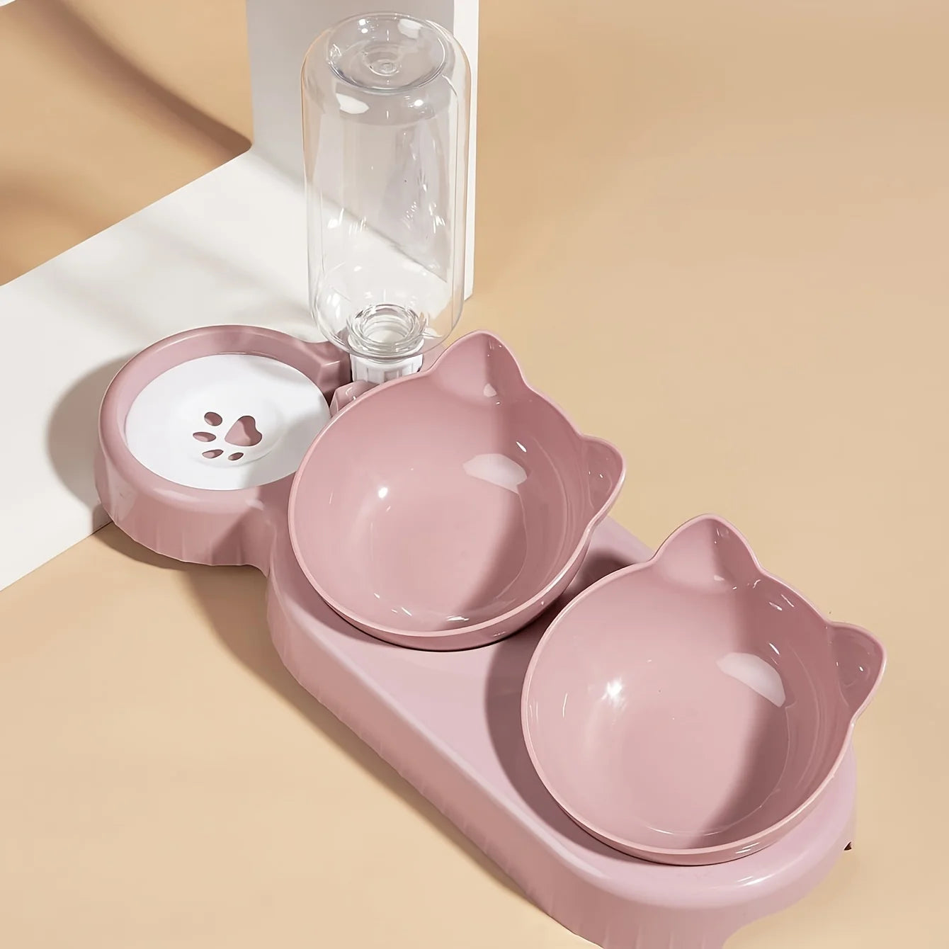 Gamelle 3-en-1 pour chat avec distributeur d’eau – Bols inclinés antidérapants