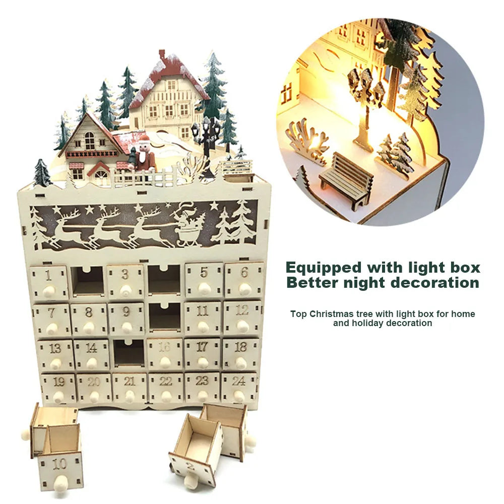 Calendrier de l’Avent en bois LED Maison de Noël – Décoration lumineuse & cadeau original | LSDLBoutique