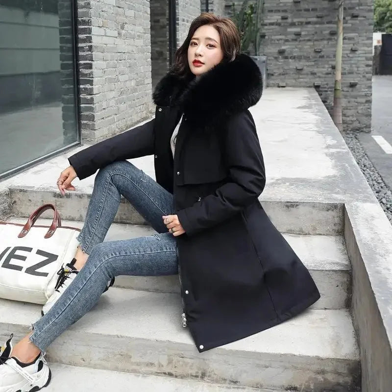 Manteau Hiver Femme Doublé Polaire – Parka Longue Oversize Style Coréen