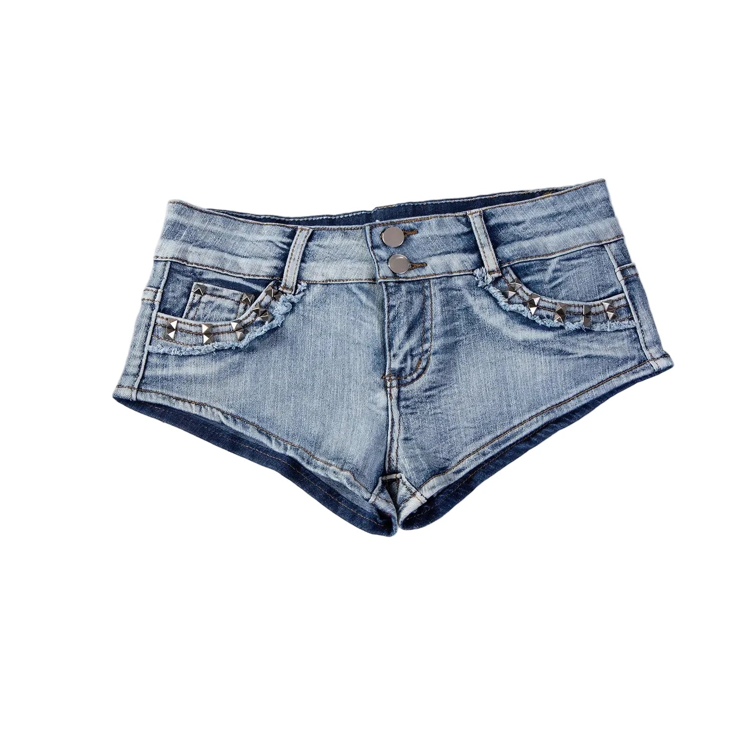 Short En Jean Femme Déchiré Taille Basse Rivets Y2K - LSDLBoutique
