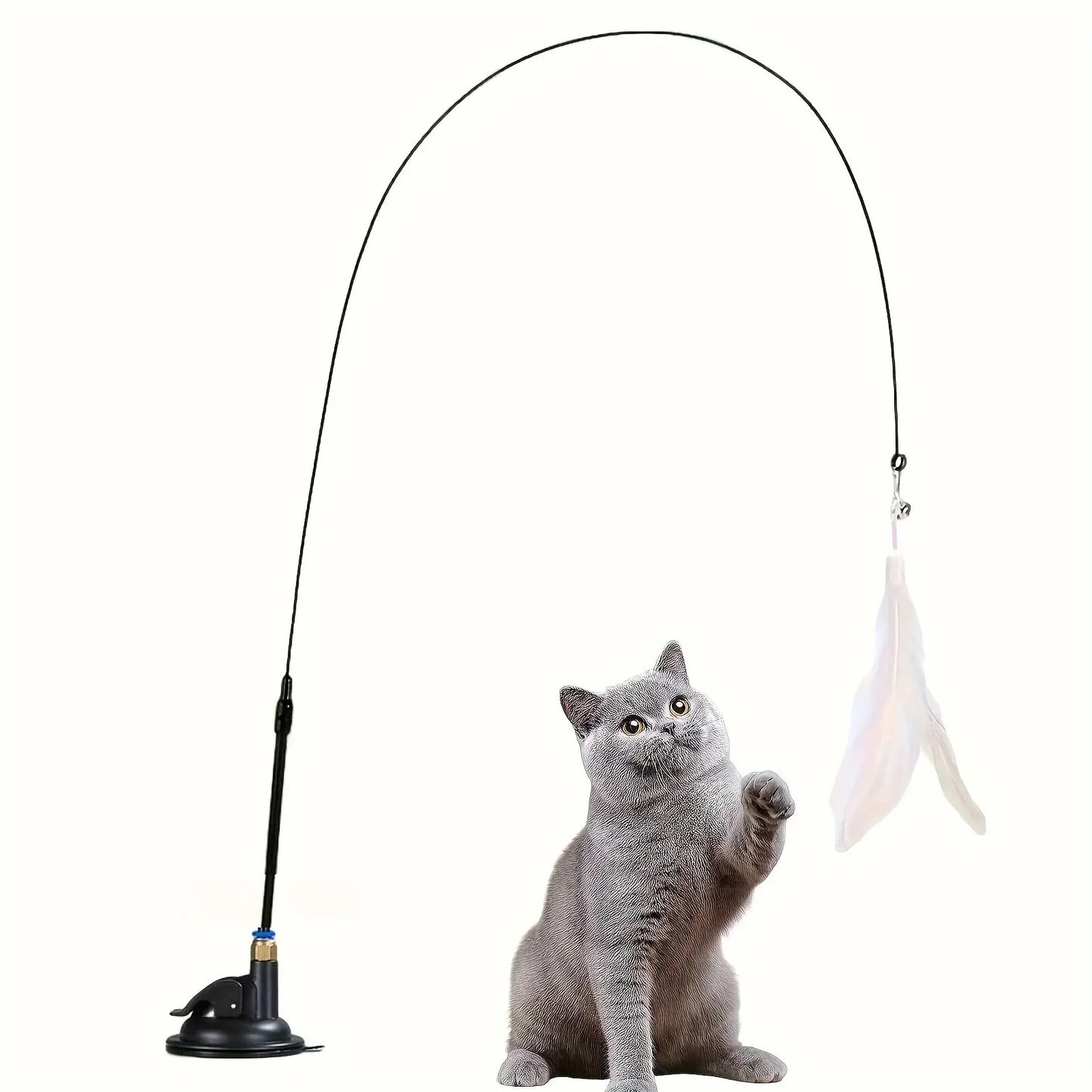 Jouet interactif pour chat – Baguette plume et clochette avec ventouse, jouet stimulant sans électricité