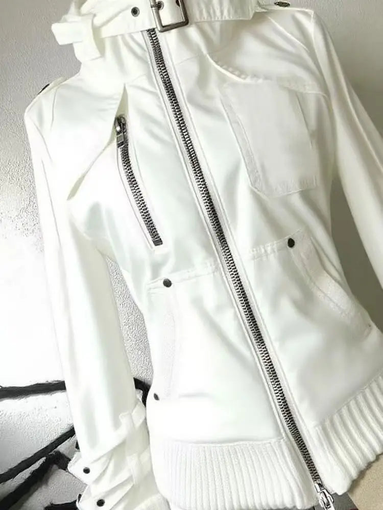 Veste Blanche à Col Montant Style Streetwear – Fermeture Zippée