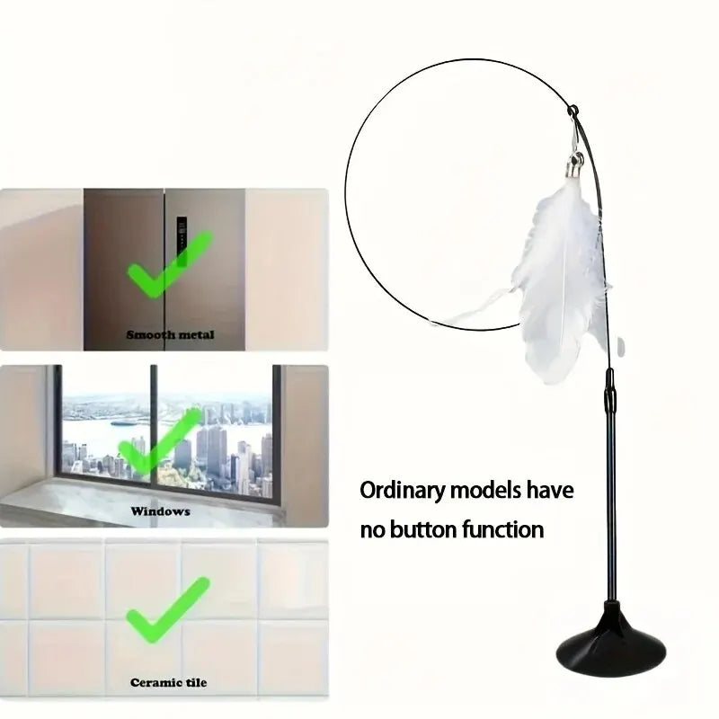 Jouet interactif pour chat – Baguette plume et clochette avec ventouse, jouet stimulant sans électricité