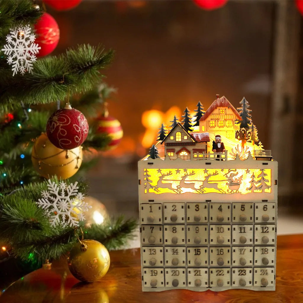 Calendrier de l’Avent en bois LED Maison de Noël – Décoration lumineuse & cadeau original | LSDLBoutique