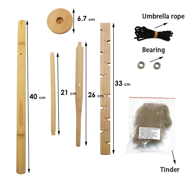 Kit Démarreur de Feu à Archet – Bois Naturel, Friction Manuelle pour Bushcraft et Survie