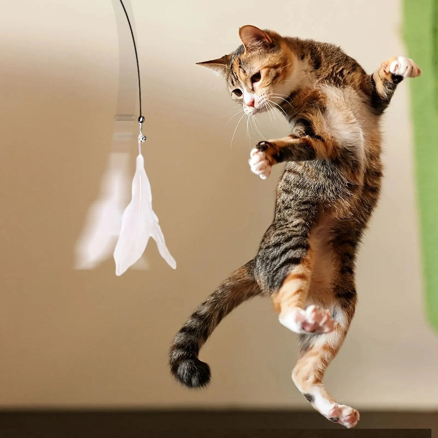 Jouet interactif pour chat – Baguette plume et clochette avec ventouse, jouet stimulant sans électricité