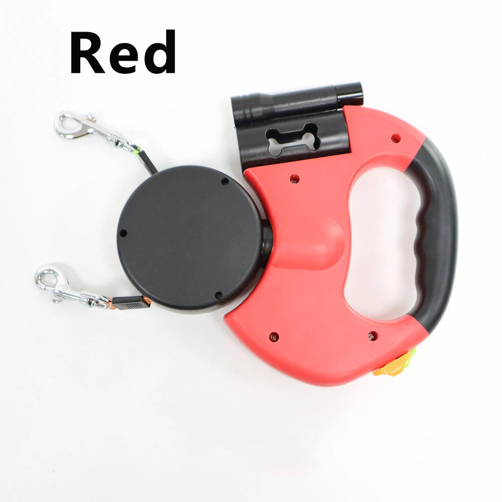 Laisse Double Rétractable pour Chiens 3m – Avec Lampe LED et Distributeur de Sacs