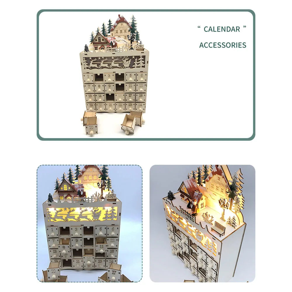Calendrier de l’Avent en bois LED Maison de Noël – Décoration lumineuse & cadeau original | LSDLBoutique