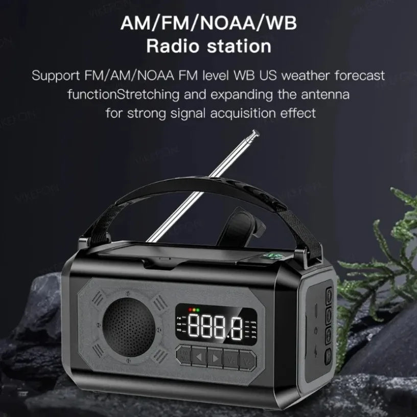 Radio de Secours Solaire 12000mAh – AM/FM/NOAA avec Lampe & Recharge USB