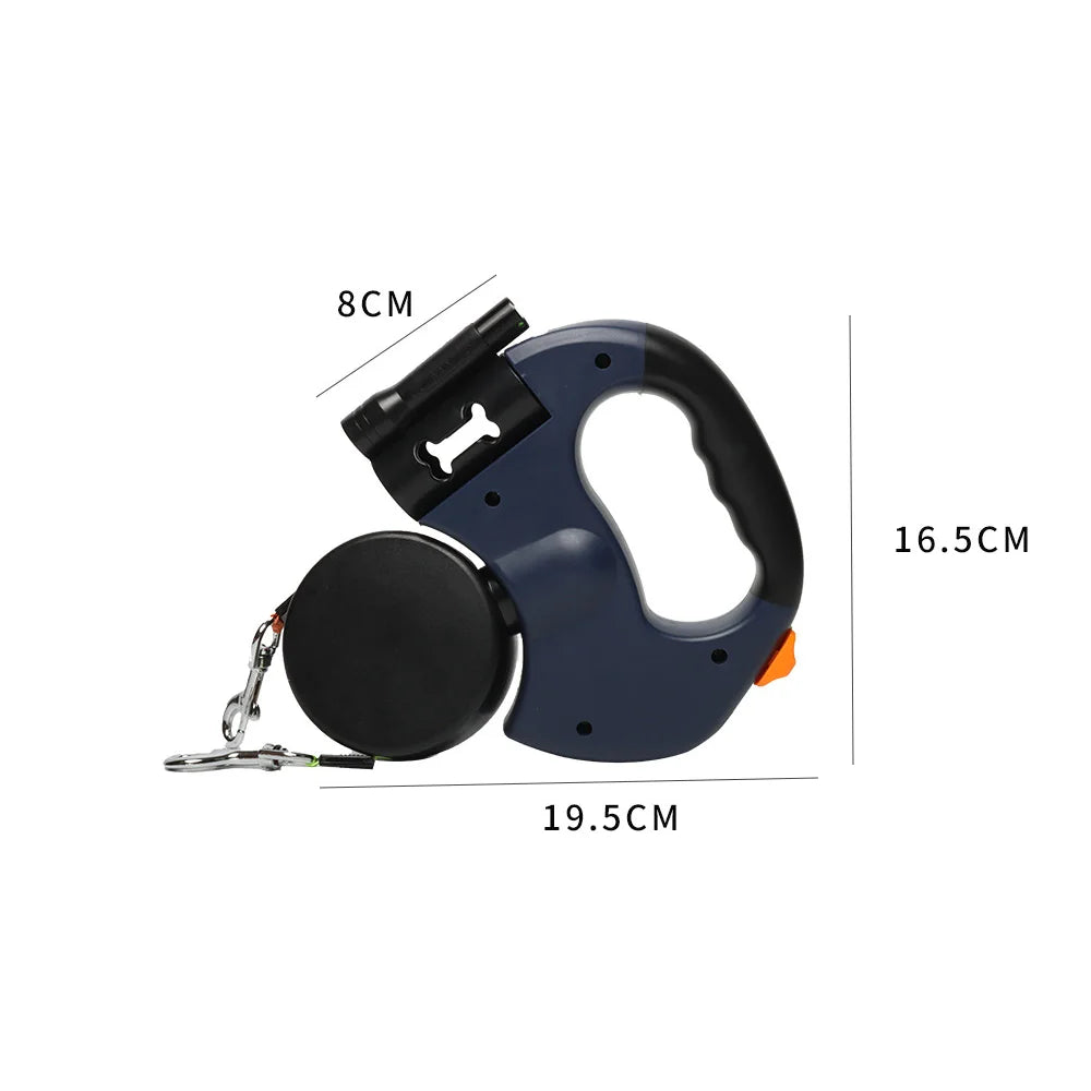 Laisse Double Rétractable pour Chiens 3m – Avec Lampe LED et Distributeur de Sacs