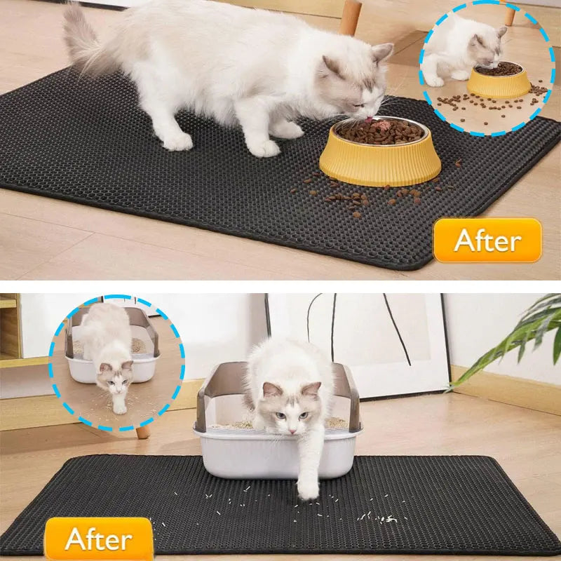 Tapis de litière pour chat imperméable – Double couche anti-éparpillement, différentes tailles