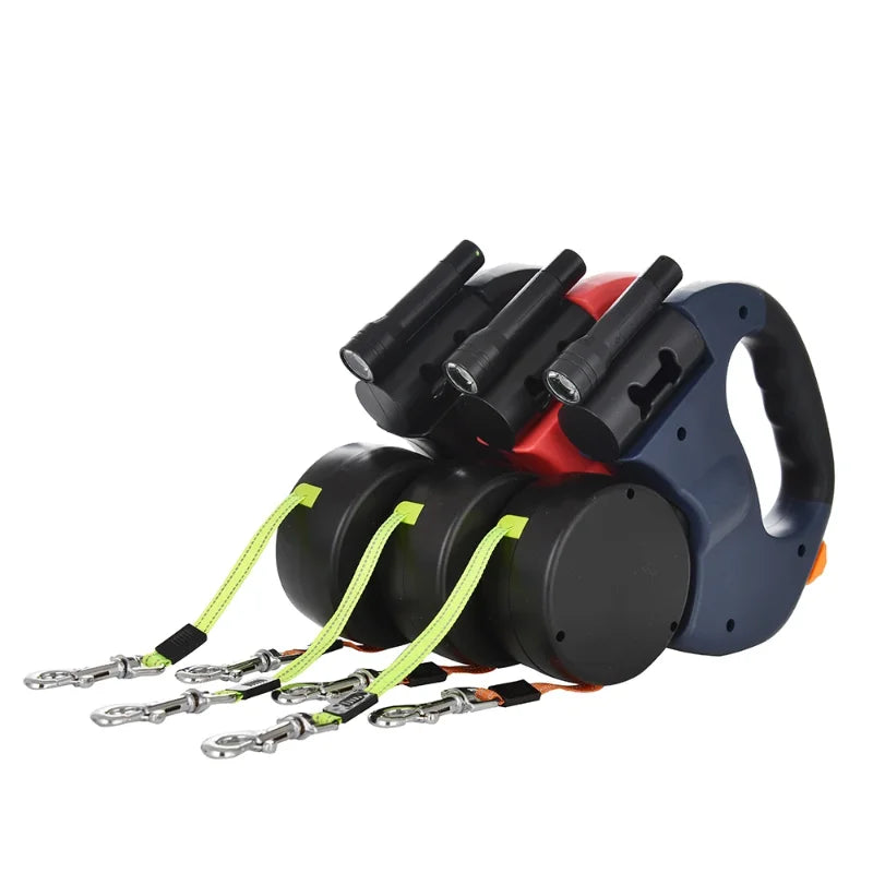 Laisse Double Rétractable pour Chiens 3m – Avec Lampe LED et Distributeur de Sacs