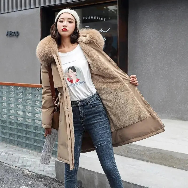 Manteau Hiver Femme Doublé Polaire – Parka Longue Oversize Style Coréen