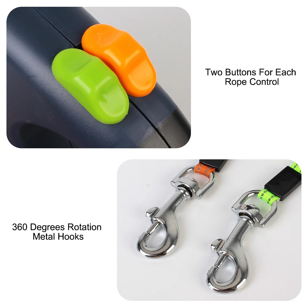 Laisse Double Rétractable pour Chiens 3m – Avec Lampe LED et Distributeur de Sacs