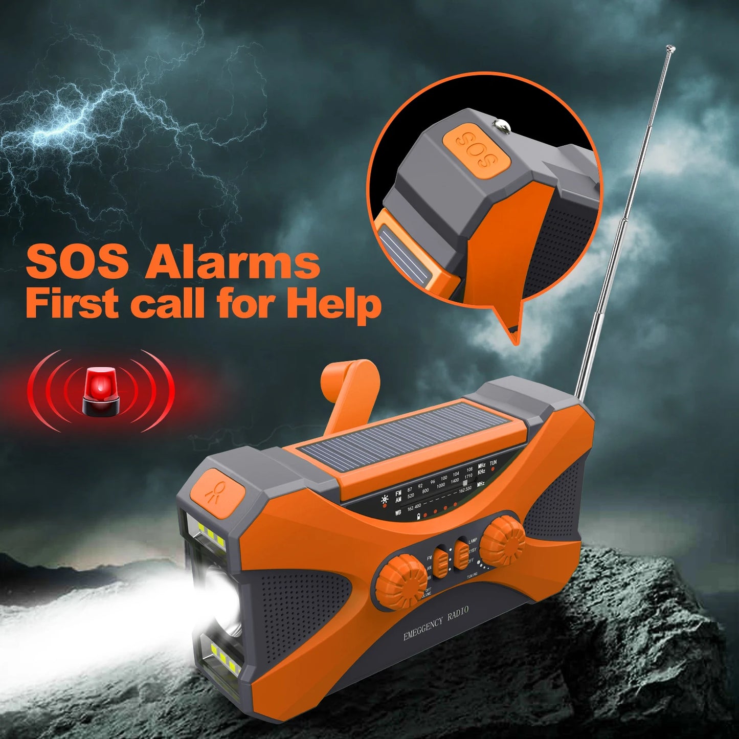 Radio d’Urgence Solaire 10000mAh – AM/FM/SW, LED, Manivelle & Recharge USB