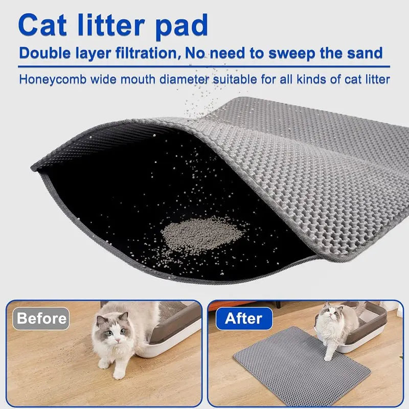 Tapis de litière pour chat imperméable – Double couche anti-éparpillement, différentes tailles
