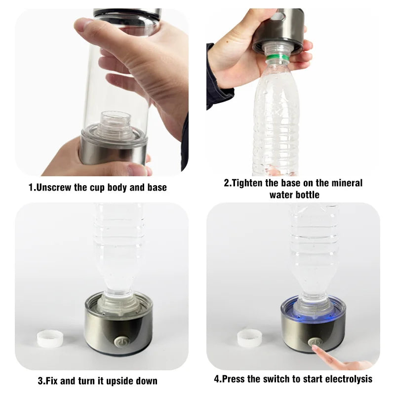 Gourde Hydrogénée 420 ml – Eau Riche en Hydrogène Actif, Verre Borosilicate