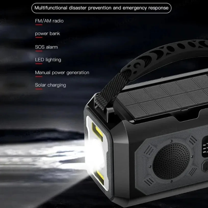 Radio de Secours Solaire 12000mAh – AM/FM/NOAA avec Lampe & Recharge USB